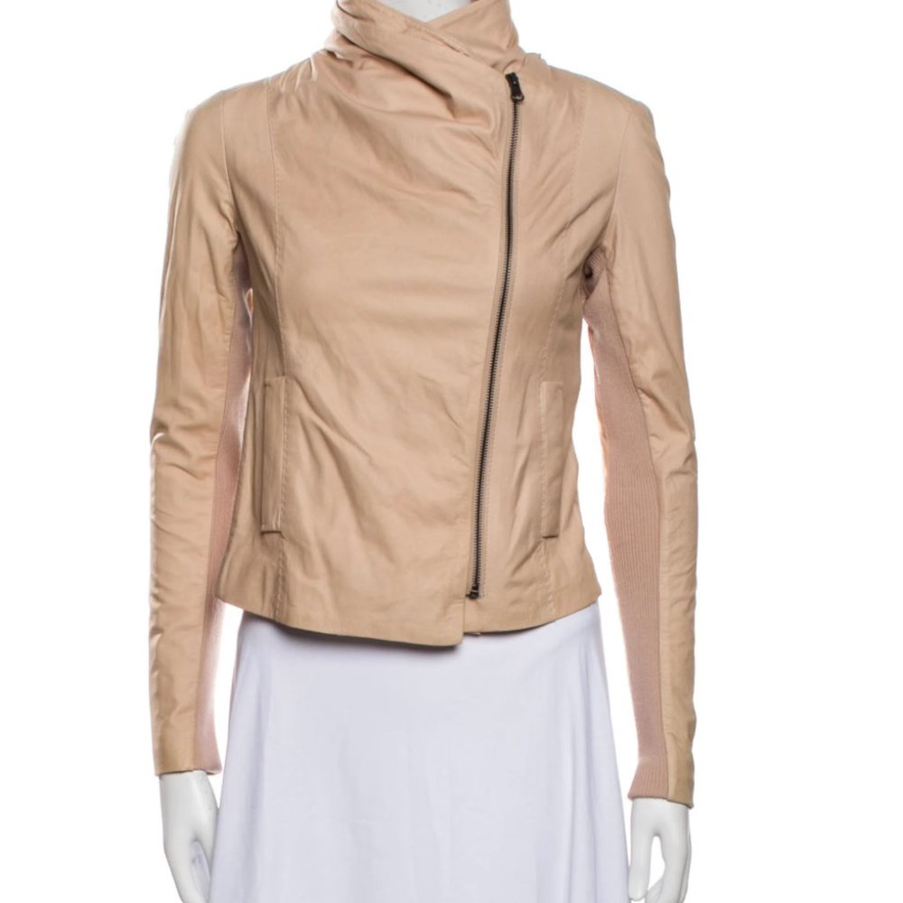 Vince Pink Leather Biker Jacket